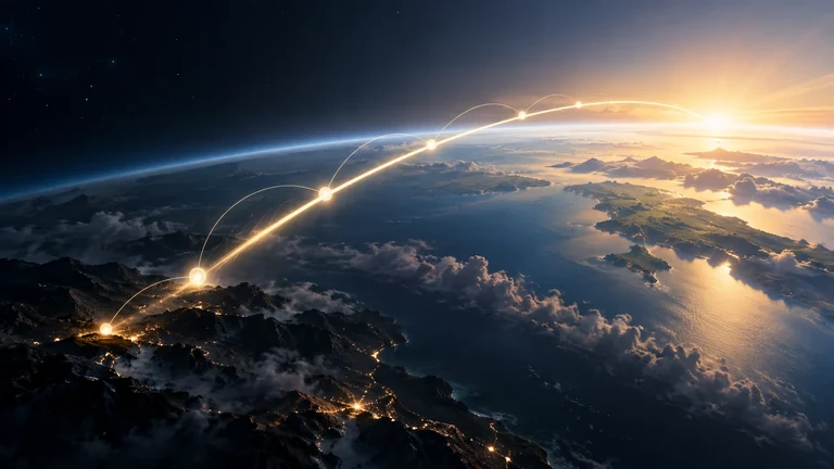 A luminous bridge connecting horizons above Earth